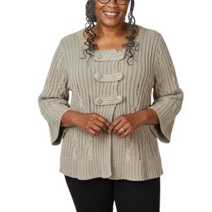 VTG Y2K Heather B Chunky Cable Knit Cardigan Toggle Bell Sleeve Sweater Sz XL
